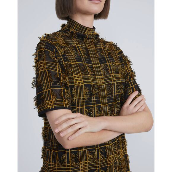 Lafayette 148 New York Fringed Plaid Mock Neck Sweater Dress Small - Picture 8 of 9